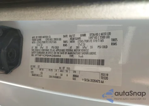 2017 Ford F-150 Xl из США, поврежденный, VIN 1FTMF1CP0HKD50064